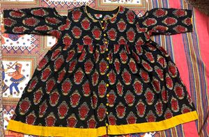 Handblock-Style Ethnic Black Kurta Tribal Face💗