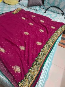 Maroon Dimond Work Saree