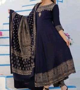 Anarkali Navy Blue Kurta & Dupatta Set