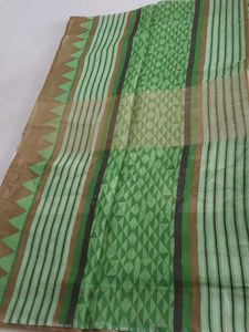 Light Green With White Colour Polycotten Saree