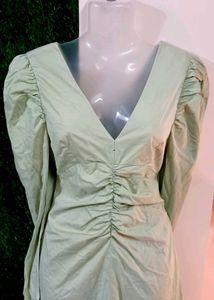 VTG Pistachio Gathered Ruched Dress