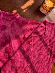 Pink Knit Button-Up Top
