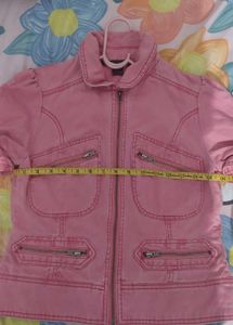 Pink Cropped Zipper Jacket
