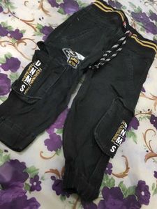 Boys Black Denim Cargo Pants Shirt