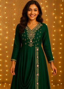 Free Delivery Elegant Green Ethnic Gown