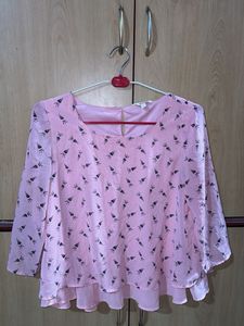 Cute Light Pink Top With Umbrella Print
