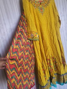 Yellow Embroidered Anarkali With Dupatta