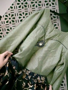 Green And Blue Bubble Slveve Lehenga