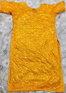 Yellow Party Dress with Metallic Details