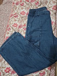 Wide Leg Denim Cargo Pants