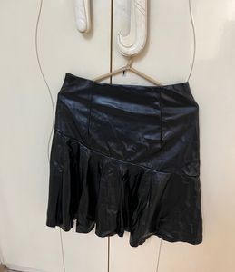 High-Waist Black Leather Skirt