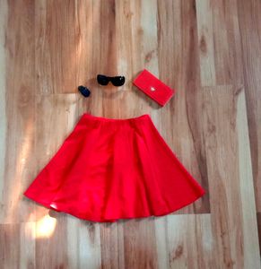 Red Mini Skirt With Attached Shorts