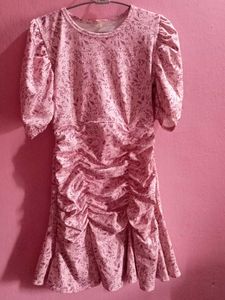 Pink Floral Ruched Mini Dress