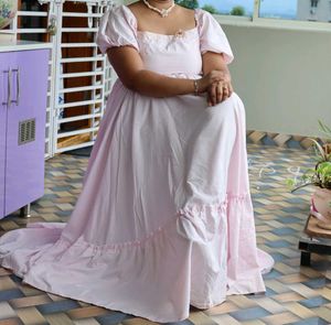 Baby Pink Long Frock With Pearl Details Photoshoot