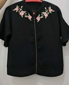 Floral Embroidered Black Chain Top