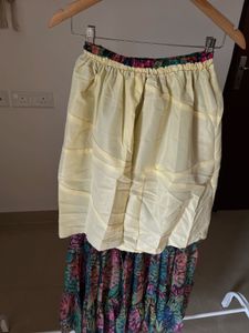 Leafy Print Tiered Chiffon Long Skirt