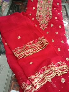 Red &amp; Gold Embroidered Salwar Kameez