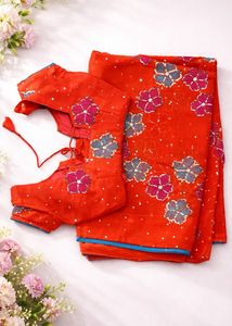 Floral Red Saree with Blouse Piece