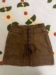 Brown Lace-Up Mini Skirt