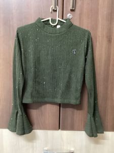 Olive Green Sparkle Mock Neck Top