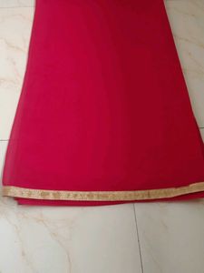 Red Saree with readymade free size padded blouse