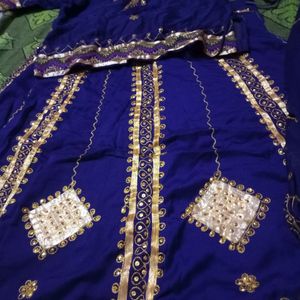 Garba Elegant Blue &amp; Gold Embroidered Lehenga