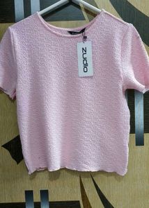 Zudio Stretchable Baby Pink Textured Crop Top