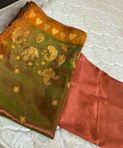 Double Colour Shade Brown And Olive Green Saree
