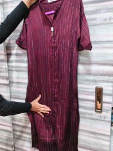 Striped Burgundy Kurti Dress