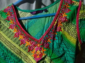 Green Cotton Embroidery Tunic
