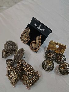 Set Of 4 Golden Earrings Without Back Stopper