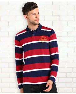 Provogue Striped Long Sleeve Polo Shirt