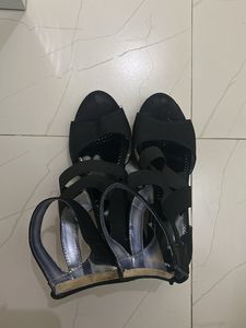 Black Wedge Heels with Elastic Straps