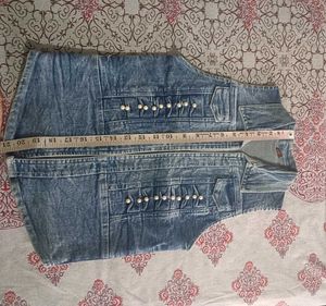 Denim Vest with Pearl Details