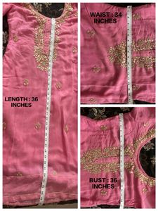 Pink Bead Studded Kurta Set With Plazo And Dupatta