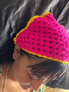 Handmade Crochet Cat Ear Hair Bandana Pink Yellow