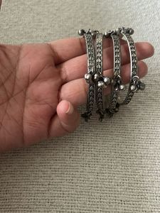 Oxidized Silver Jingle Bell Bangles