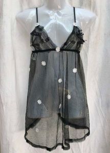 131212. Black Floral Babydoll Lingerie