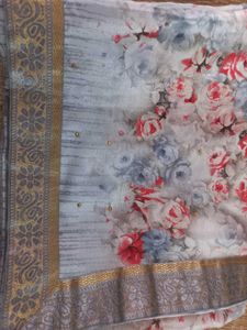Satin Silk Saree With Border And Stone Work