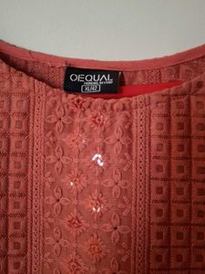 Elegant Peach Embroidered Kurti