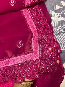 Magenta Embellished Saree &amp; Blouse