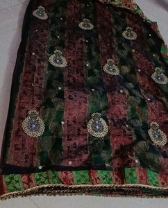 Brown &amp; Green Colour Combination Mysore Silk Saree