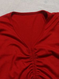 Red Ruched V-Neck Top