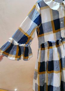 Plaid Dress with Ruffle Sleeves
