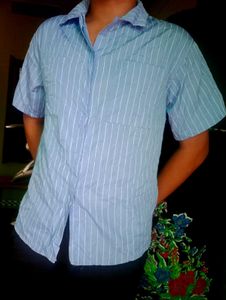 Light Blue Striped Short Sleeve Shirt