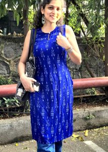 Blue Ikat Print Sleeveless Top