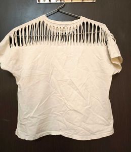 Trendy Cut-Out Ladder Neck White Crop Top