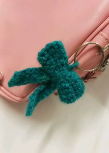 Handmade Teal Crochet Bow Keychain