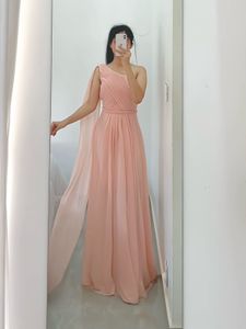 Peach One-Shoulder Gown with shawl attached