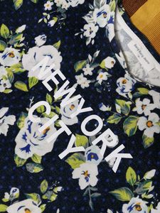 Women Blue Oversized Floral Printed Casual Top